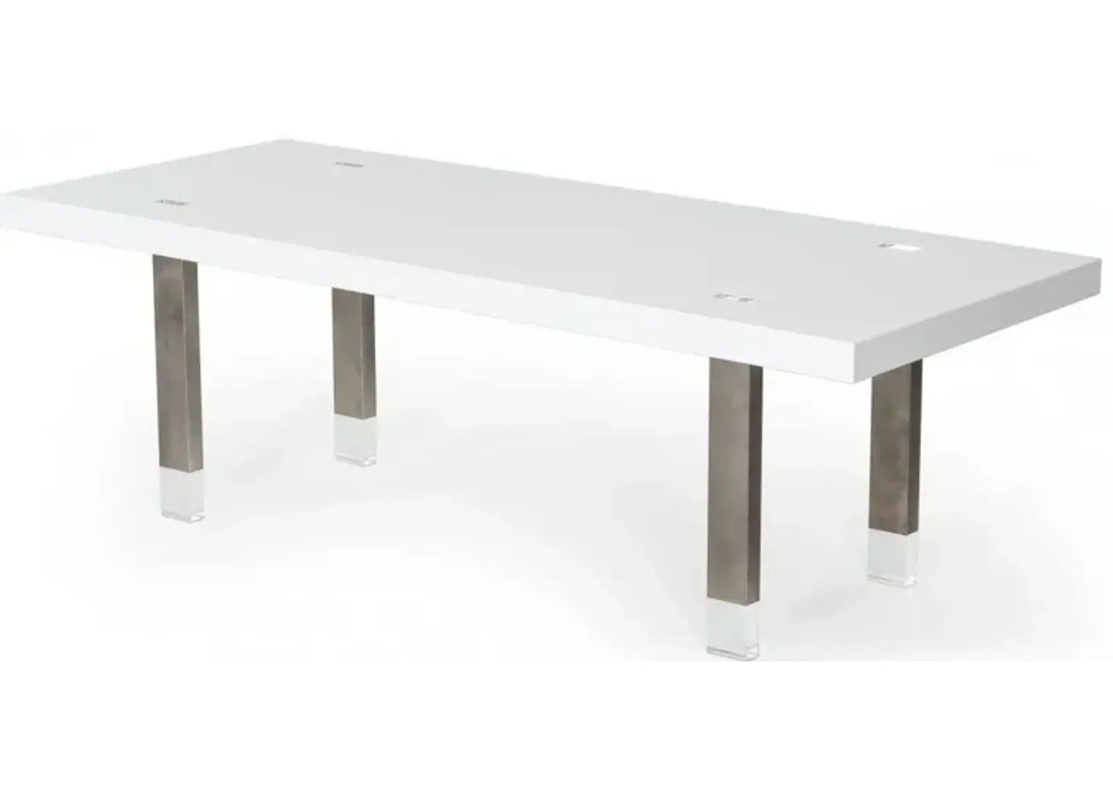 Metal Rectangular And Stainless Steel Dining Table - White / Gun