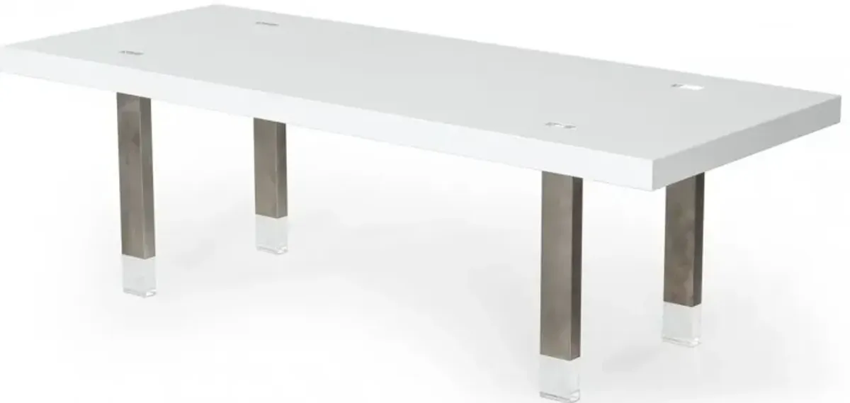 Metal Rectangular And Stainless Steel Dining Table - White / Gun