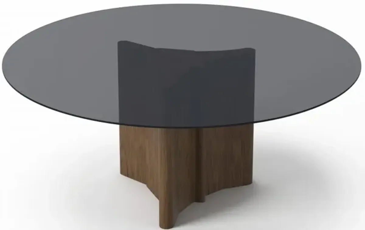 Rounded Glass And Solid Dining Table - Smoked And Walnut