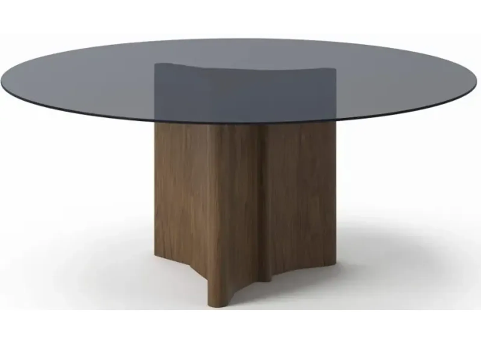 Rounded Glass And Solid Dining Table - Smoked And Walnut