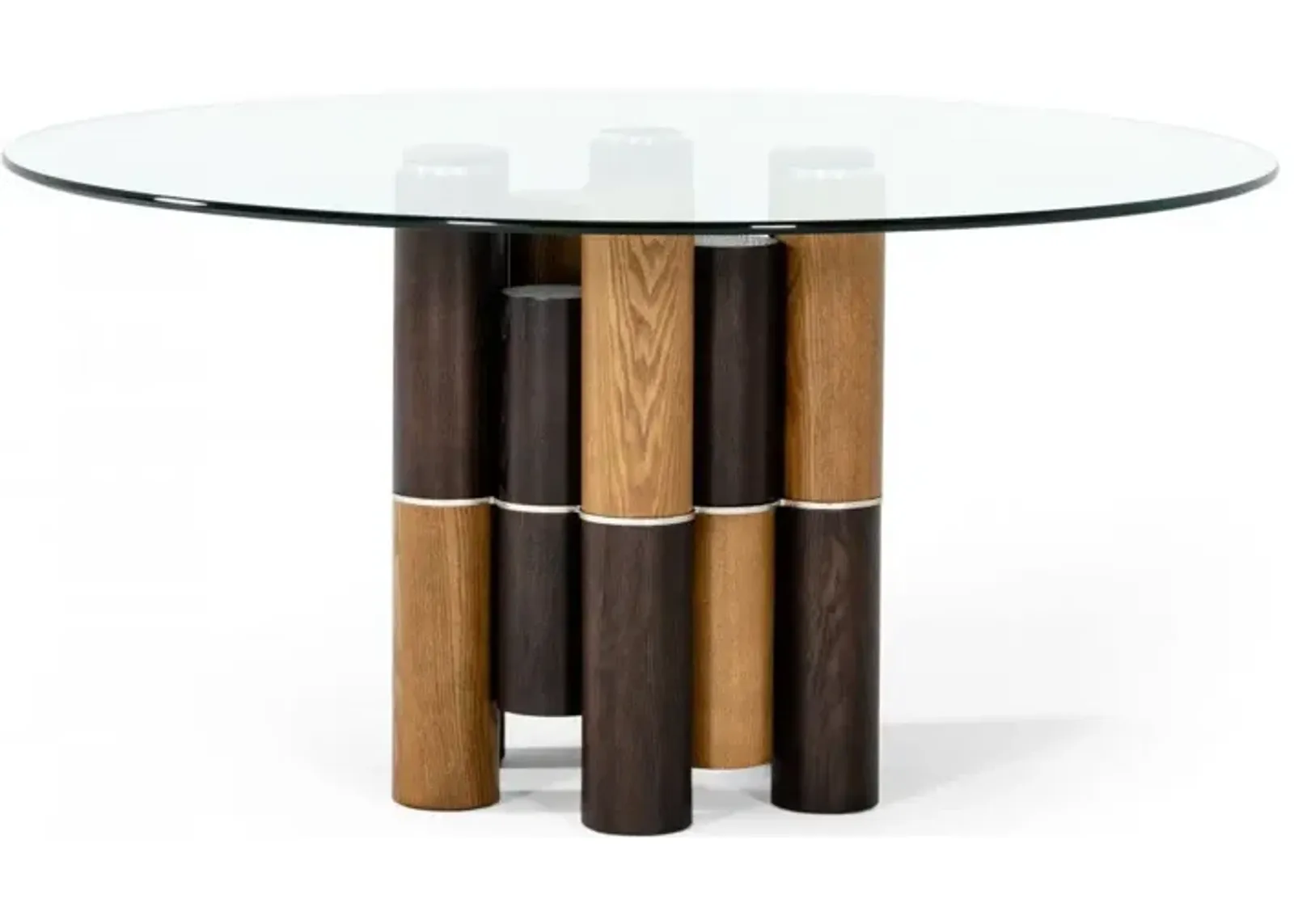 Rounded Glass And Solid Dining Table - Clear / Walnut