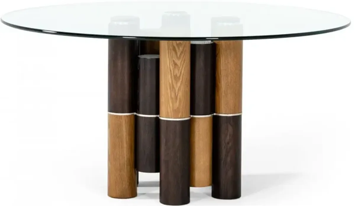 Rounded Glass And Solid Dining Table - Clear / Walnut