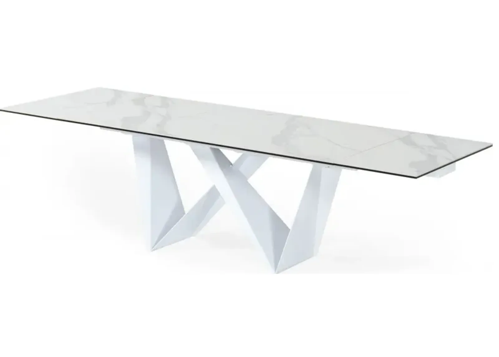 Rectangular Ceramic And Metal Self - Storing Leaf Dining Table - White