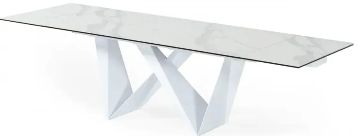 Rectangular Ceramic And Metal Self - Storing Leaf Dining Table - White