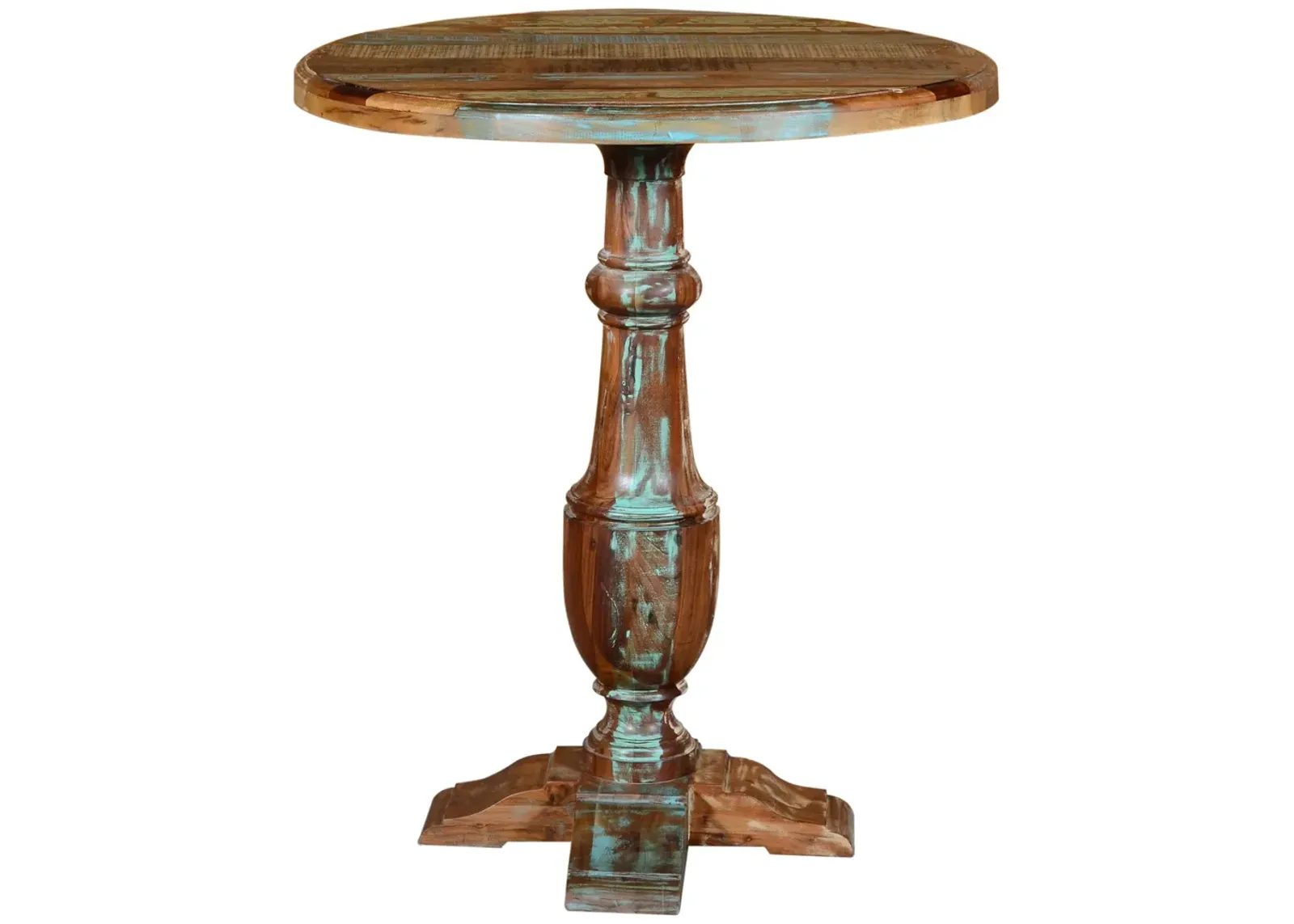 Patina Distressed Wood Round Pedestal High Top Table - Brown