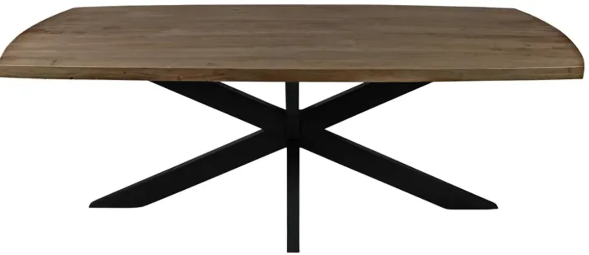 Solid Wood And Iron Dining Table - Gray Beige / Black