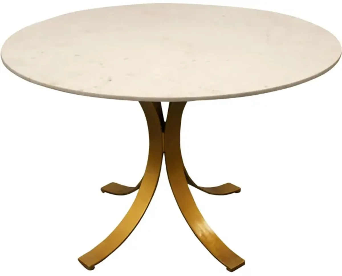 Rounded Marble And Iron Dining Table - Ivory / Brass