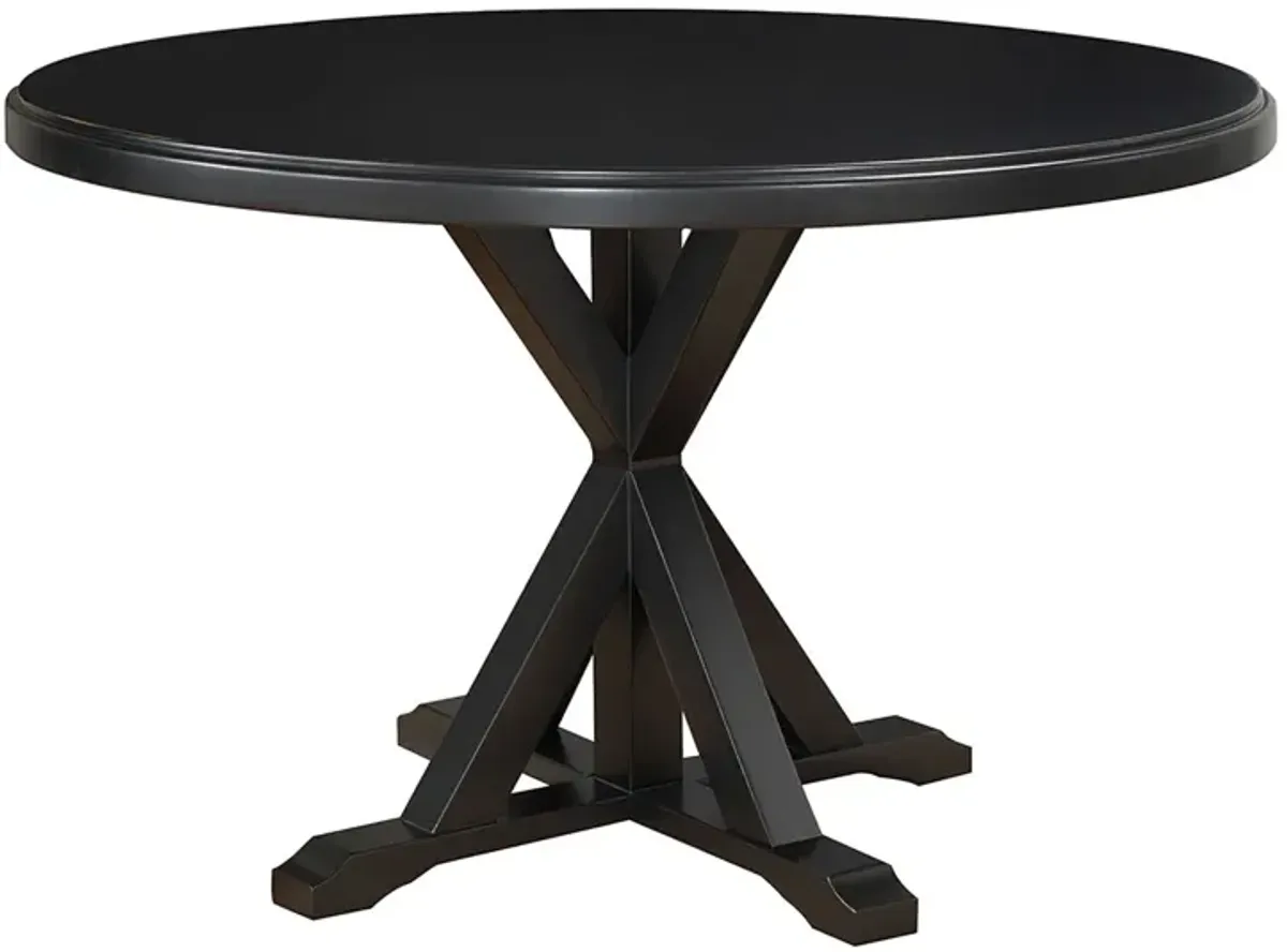 Round X Pedestal Base Wood Dining Table 48" - Antique Black