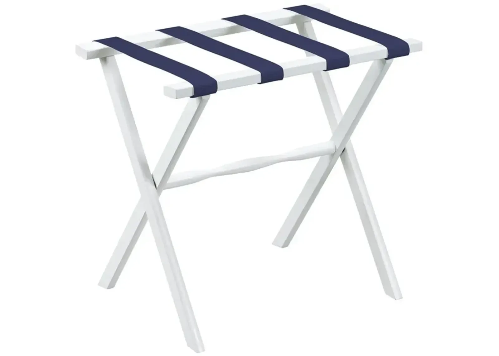 Hotel Wood Folding Luggage Rack With Navy Straps - White