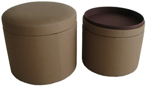 Faux Leather Round Storage - Tan