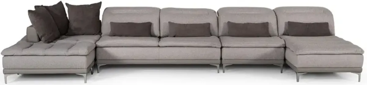 Fabric Foam Wood And Stainless Steel Sectional Sofa - Gray
