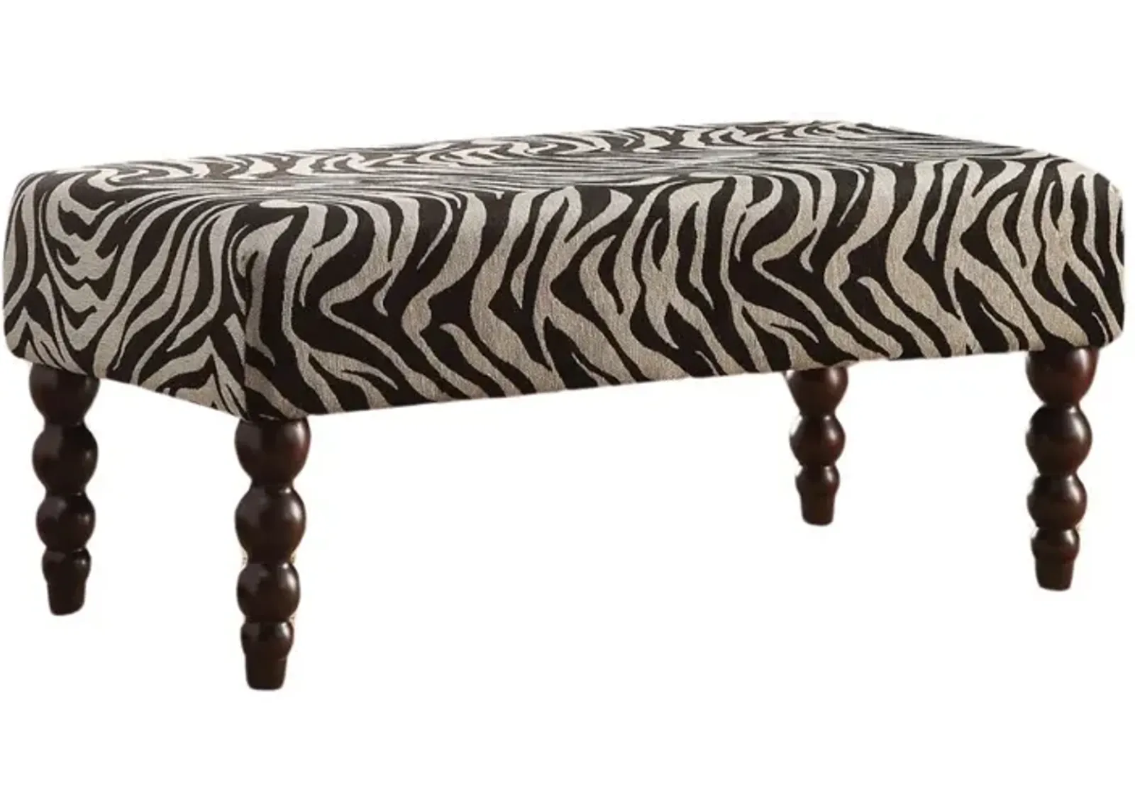 Upholstered Linen Animal Print Bench - Black / White / Brown