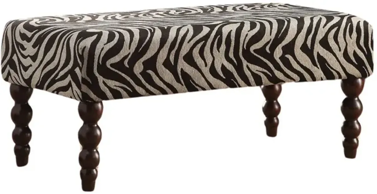 Upholstered Linen Animal Print Bench - Black / White / Brown