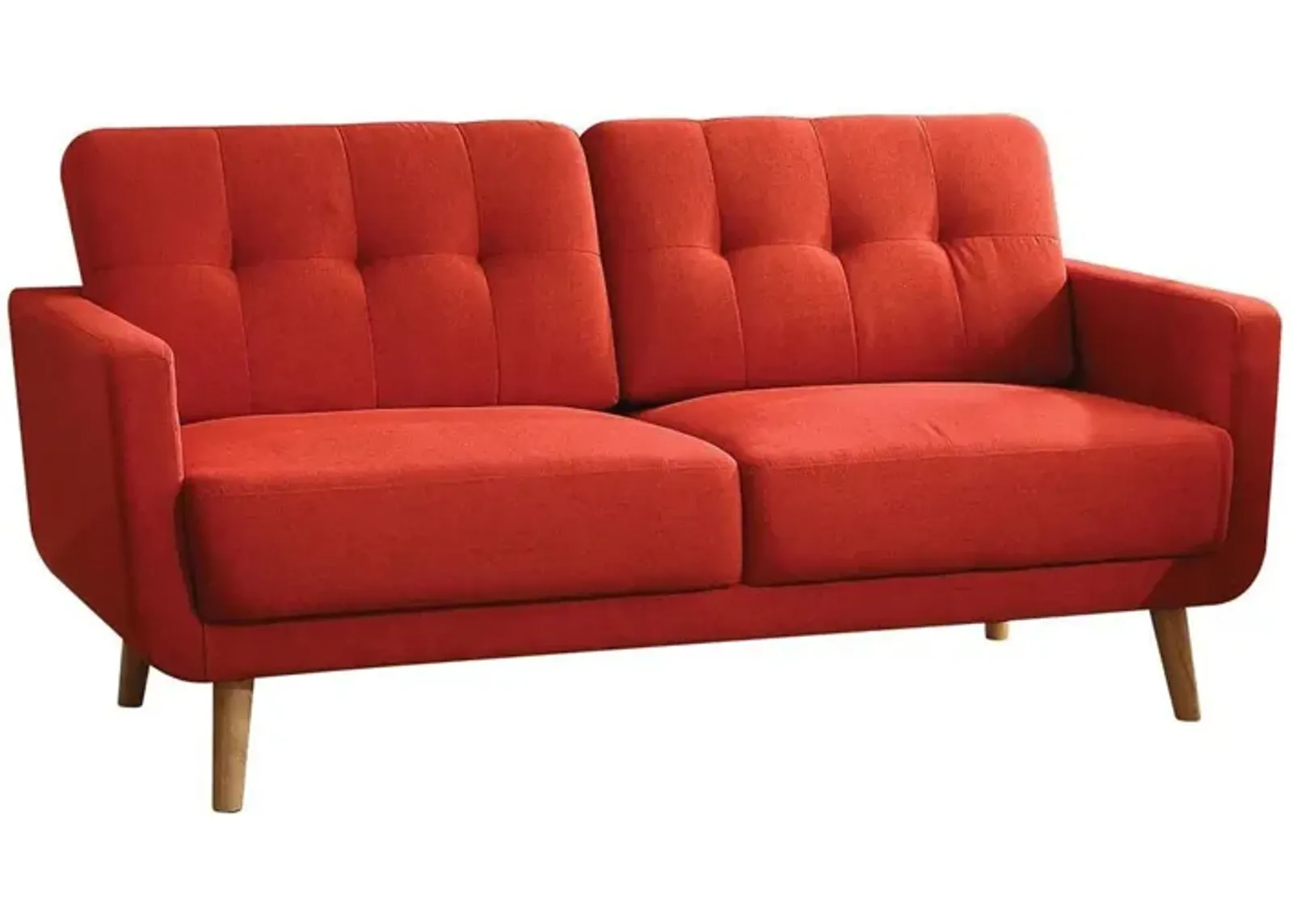 Linen Sofa With Wood Brown Legs - Red