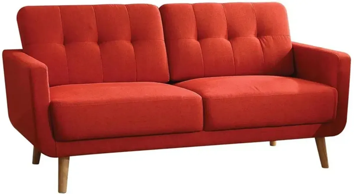 Linen Sofa With Wood Brown Legs - Red