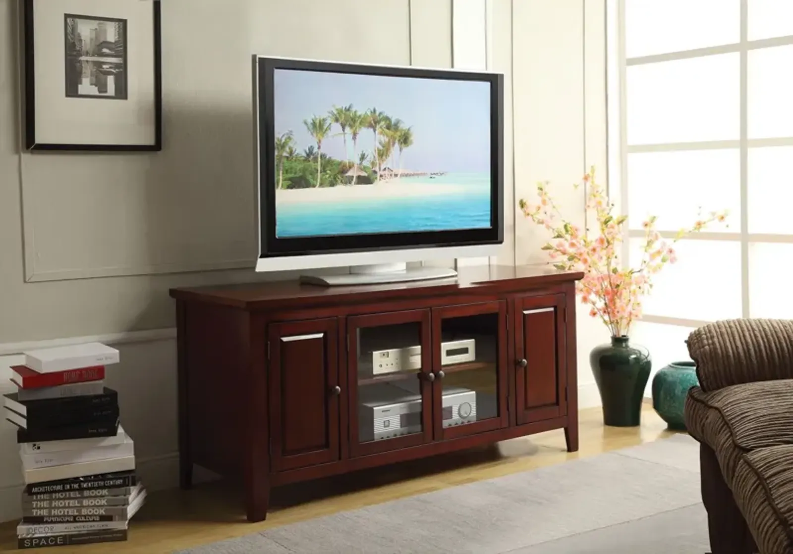 Solid Poplar Wood TV Stand - Cherry