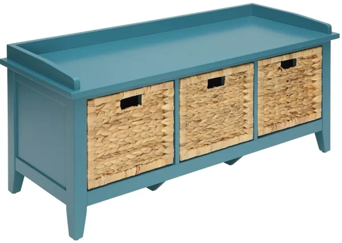 Solid Wood Bench With Drawers - Teal Blue