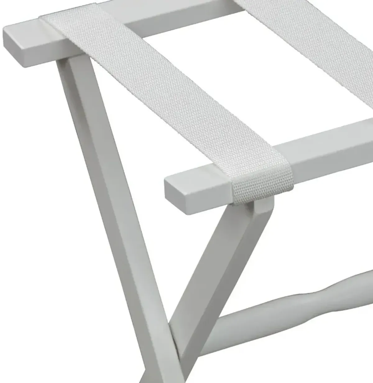 Hotel Wood Folding Luggage Rack With White Straps - White