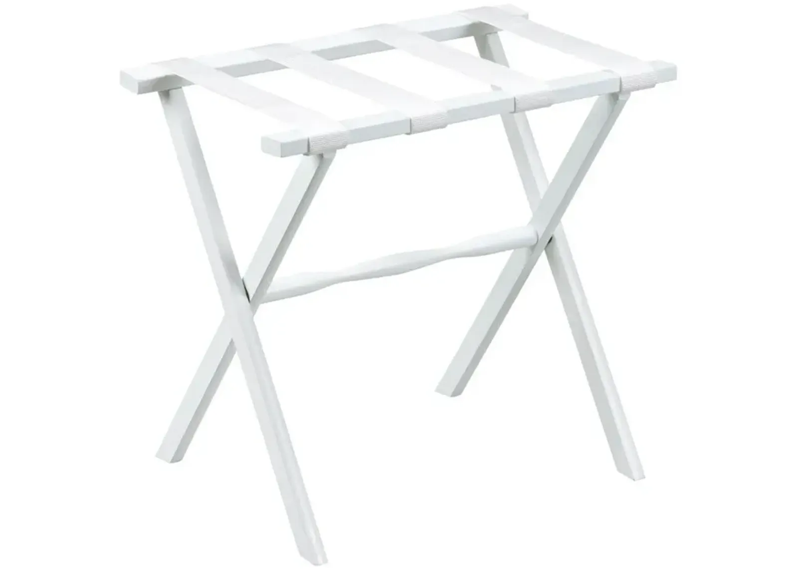 Hotel Wood Folding Luggage Rack With White Straps - White