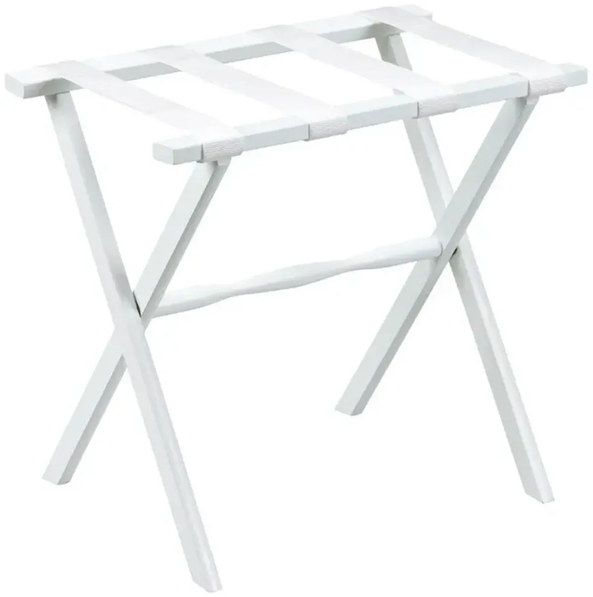 Hotel Wood Folding Luggage Rack With White Straps - White