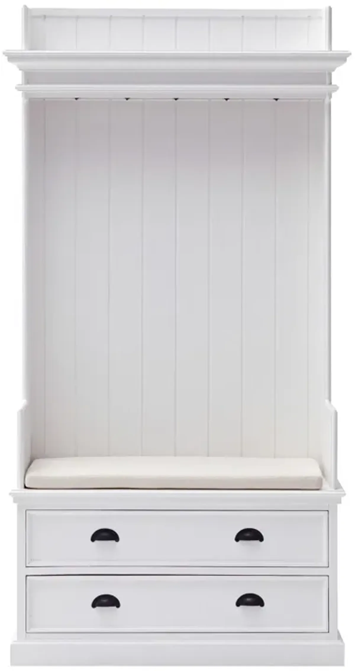 Classic Entryway Coat Rack And Bench With Drawers - White