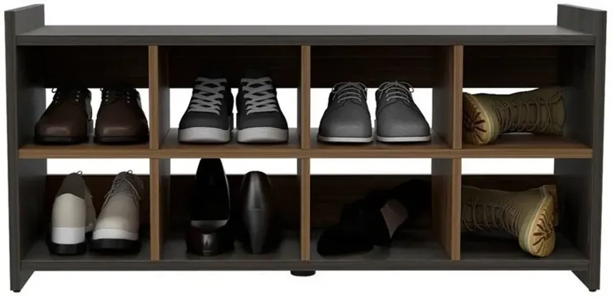 Modern Eight Pair Shoe Rack Storage Unit - Espresso / Mahogany