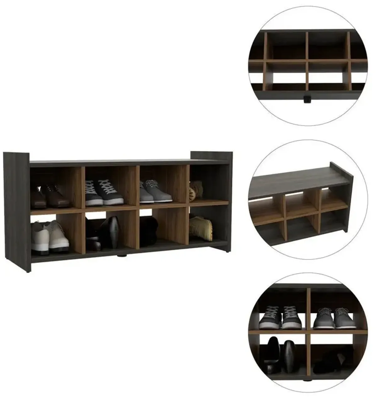 Modern Eight Pair Shoe Rack Storage Unit - Espresso / Mahogany