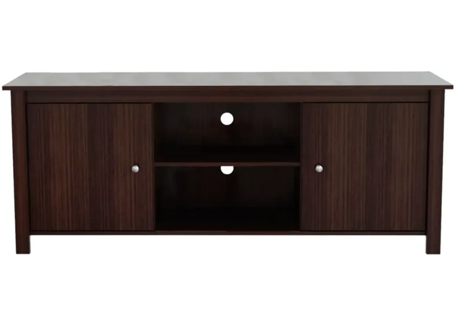 Wood And Metal Cabinet Enclosed Storage Mirrored TV Stand - Dark Brown