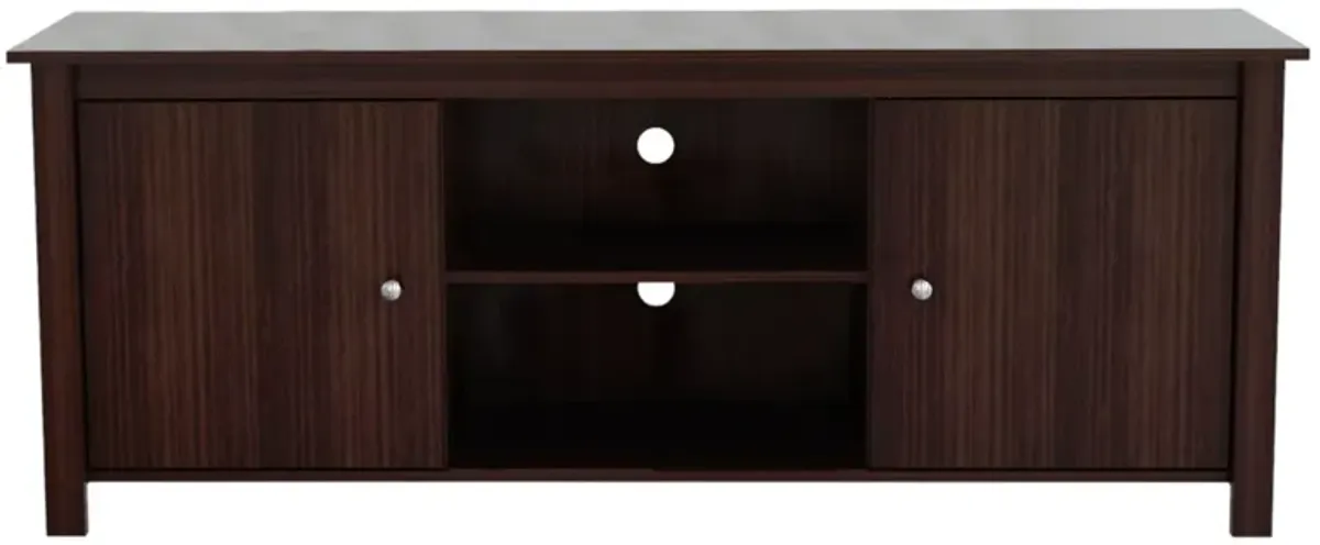 Wood And Metal Cabinet Enclosed Storage Mirrored TV Stand - Dark Brown