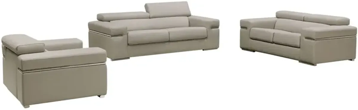 Bonded Leather Foam Wood And Steel Sofa Set - Light Gray