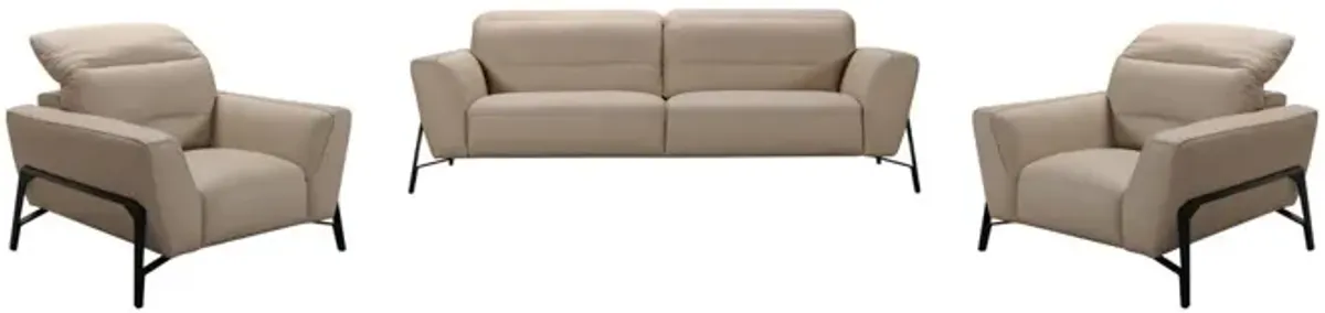 Iron And Wood Sofa And Chair Set - Taupe Leather