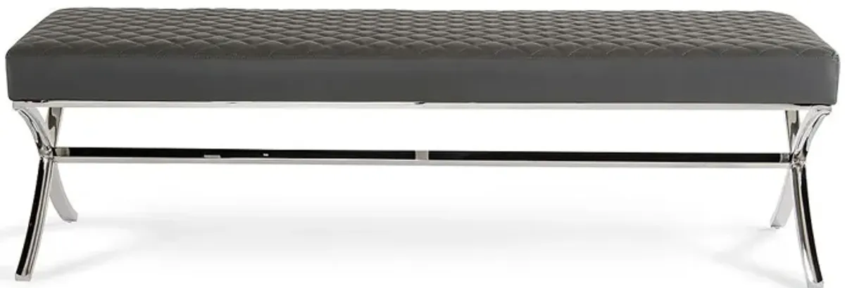 Upholstered Faux Leather Bench - Gray / Silver