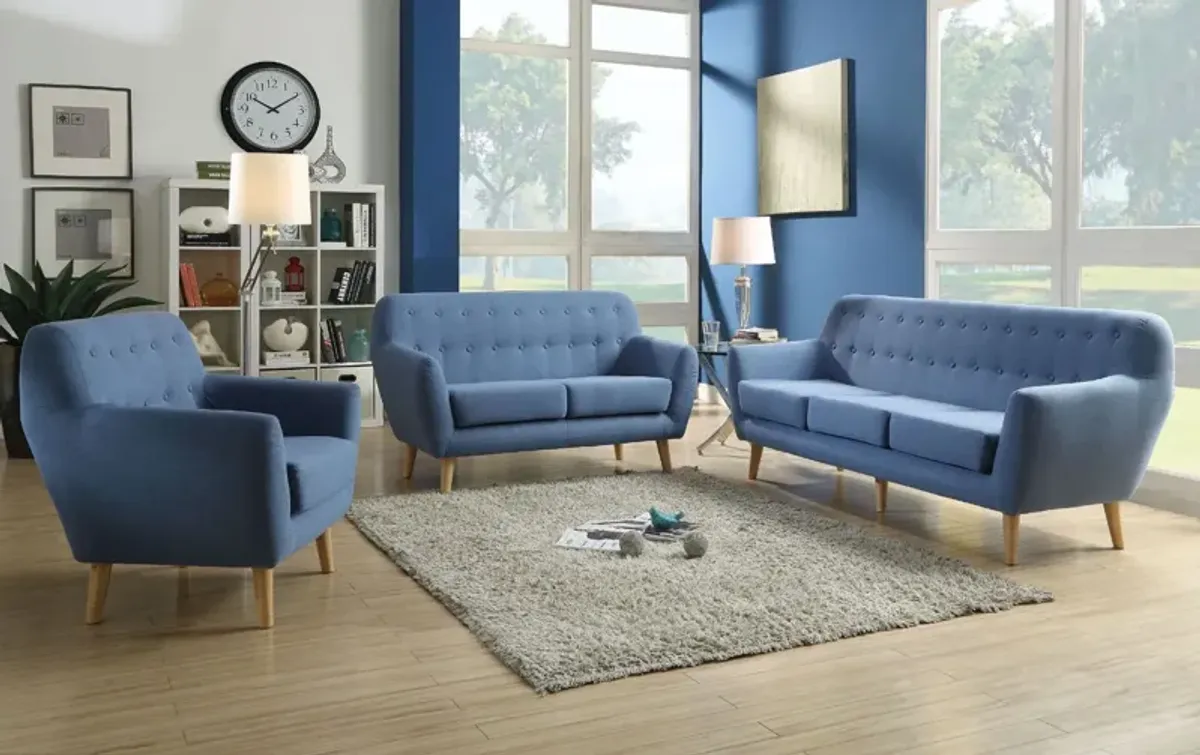 Linen Sofa & Brown Legs - Blue