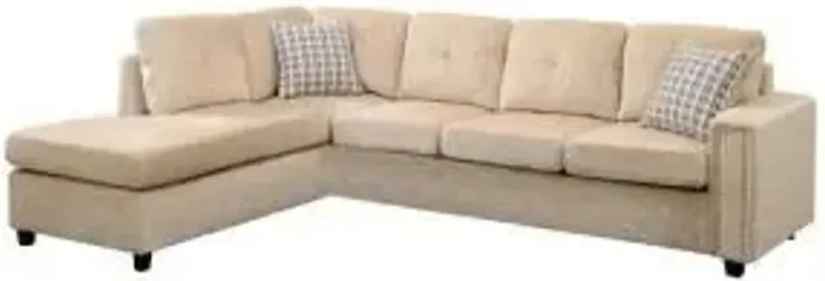 Stationary L Shaped Sofa And Chaise - Beige Velvet