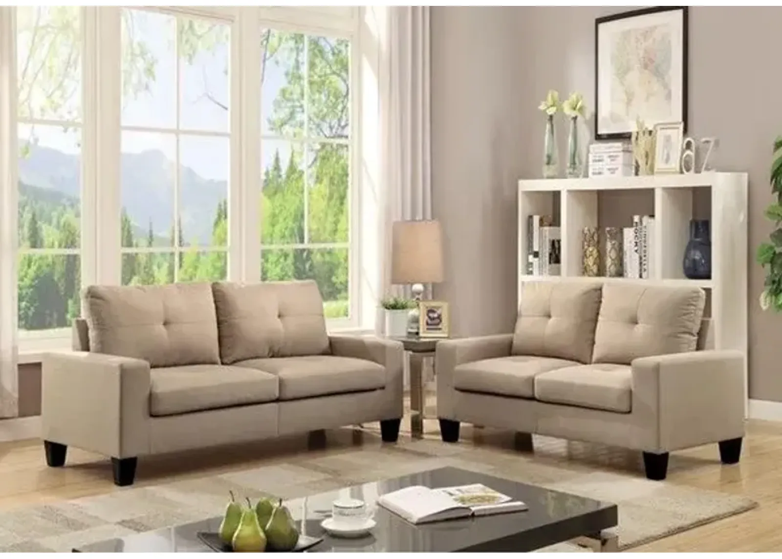 Linen Platinum Sofa And Loveseat - Beige