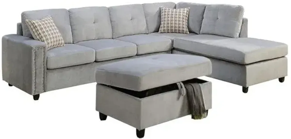 Stationary L Shaped Sofa And Chaise - Gray Velvet