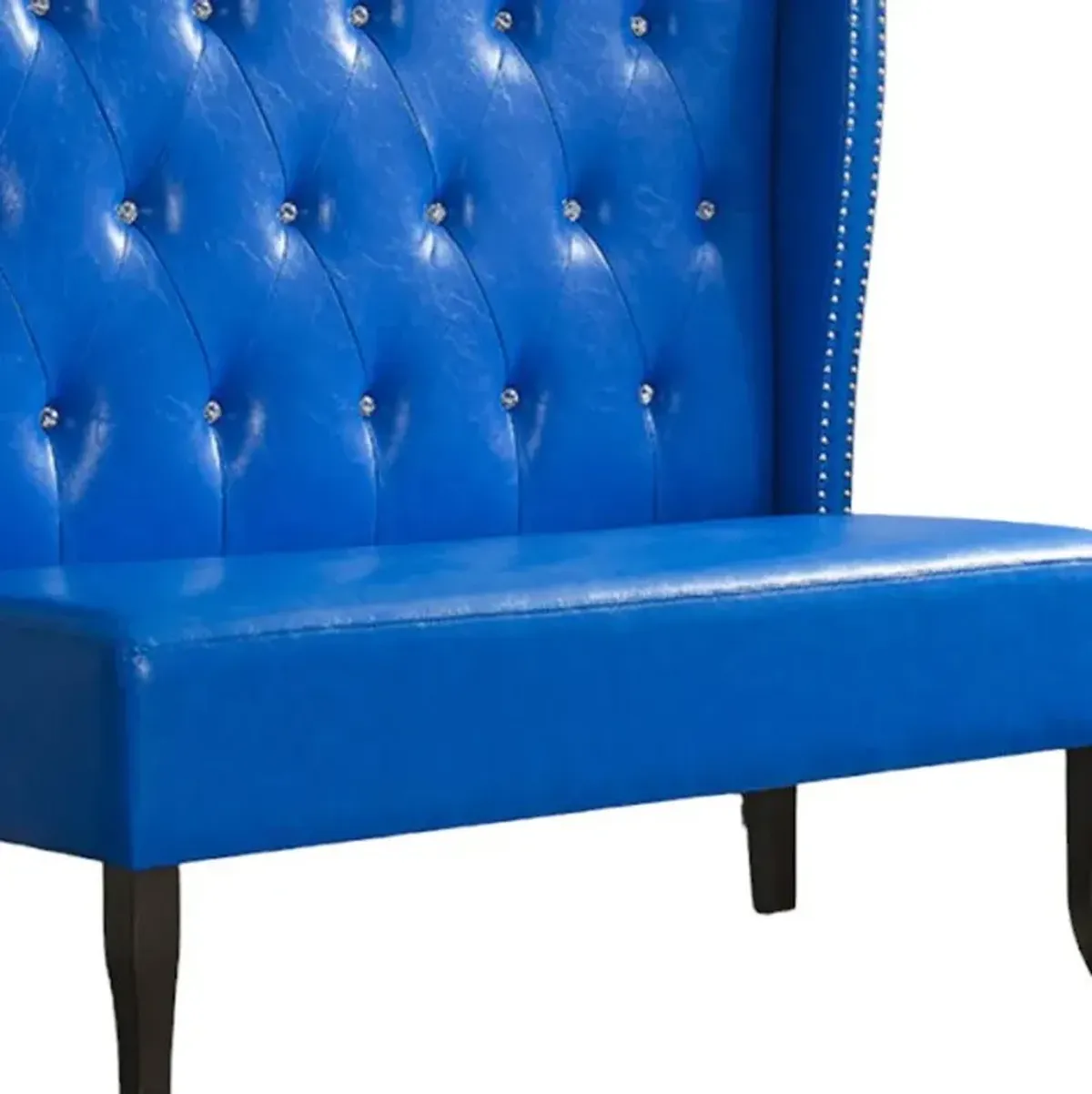 Faux Leather Settee With Dark Brown Legs - Blue