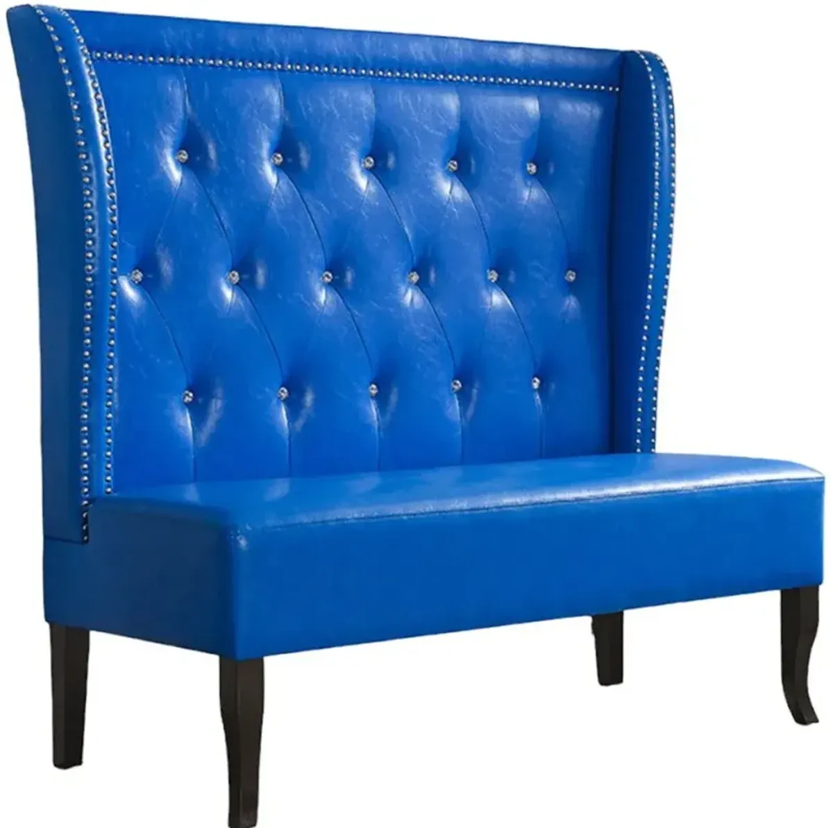 Faux Leather Settee With Dark Brown Legs - Blue