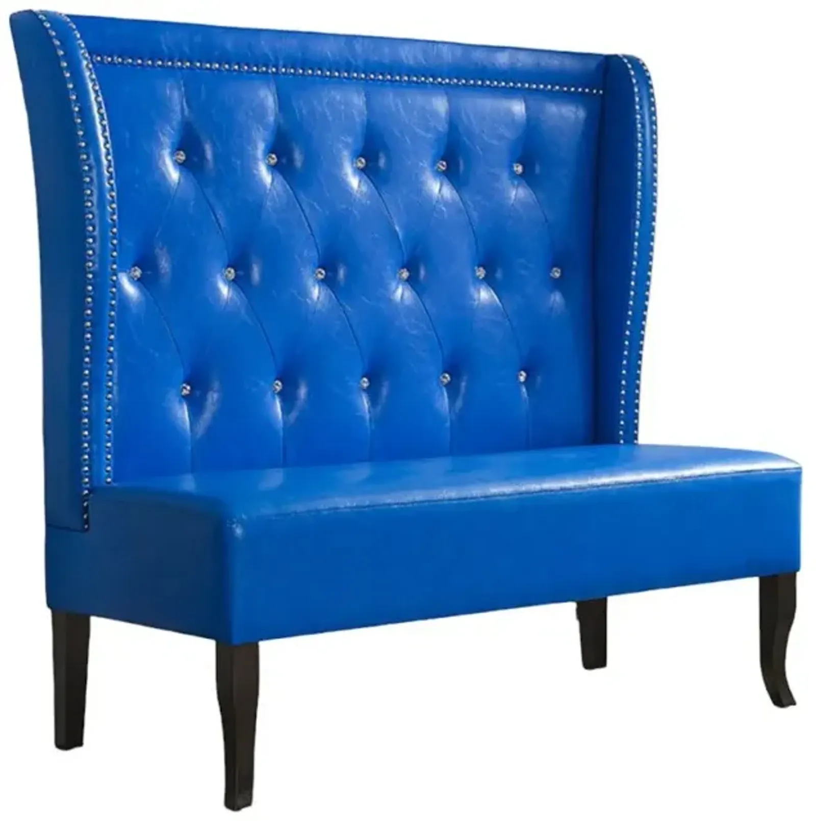 Faux Leather Settee With Dark Brown Legs - Blue