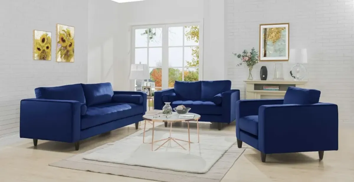 Velvet Loveseat W2 Pillows - Navy