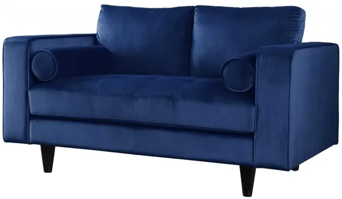 Velvet Loveseat W2 Pillows - Navy