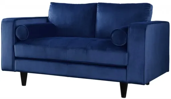 Velvet Loveseat W2 Pillows - Navy