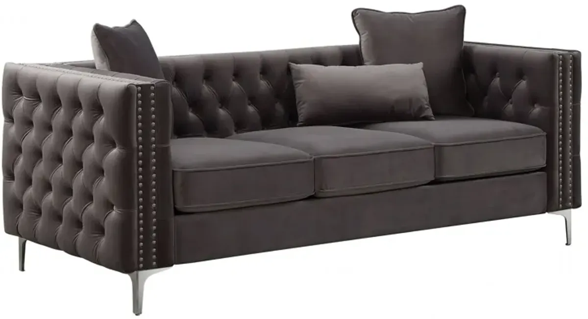 Velvet Sofa With Silver Legs - Dark Gray