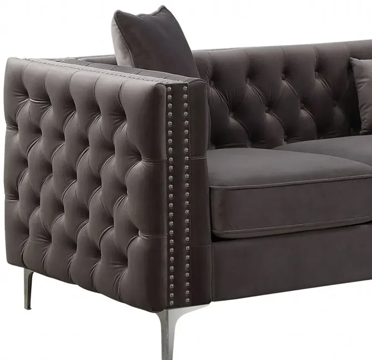 Velvet Sofa With Silver Legs - Dark Gray