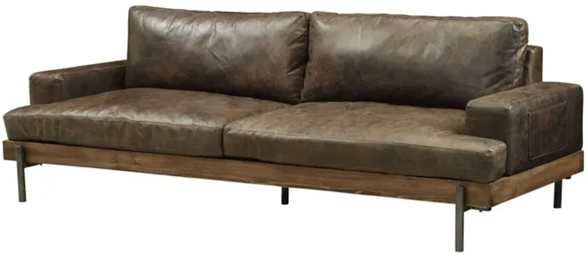 Top Grain Leather Sofa With Black Legs - Chocolate