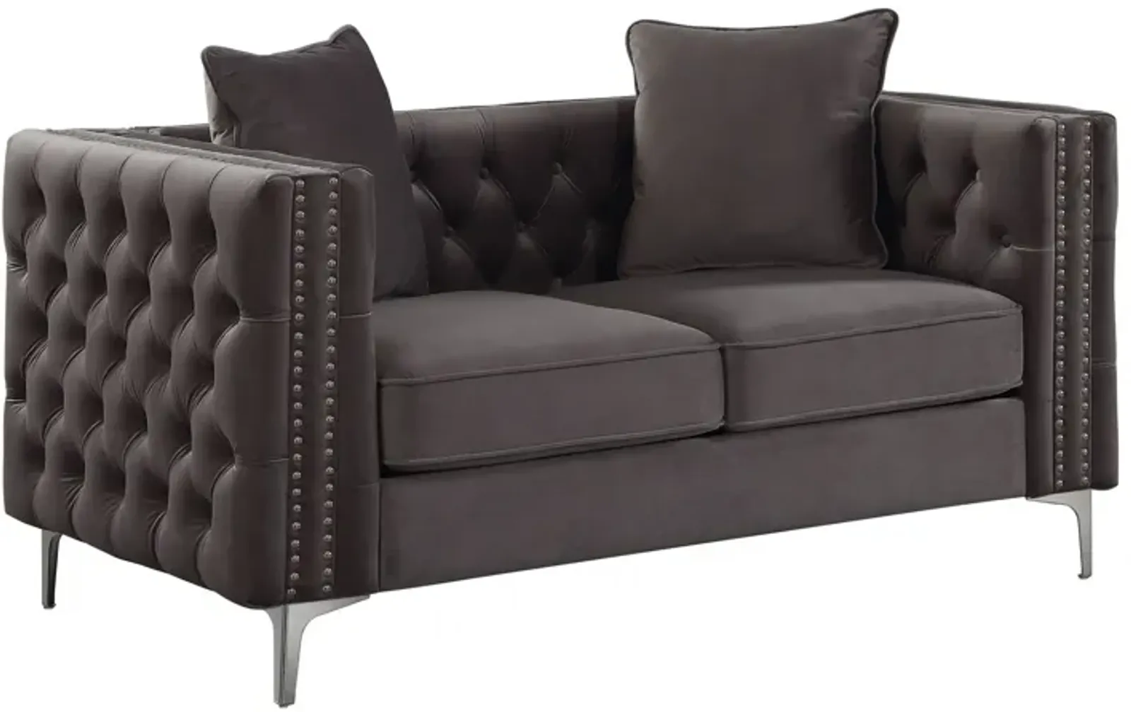 Velvet Loveseat W2 Pillows - Dark Gray