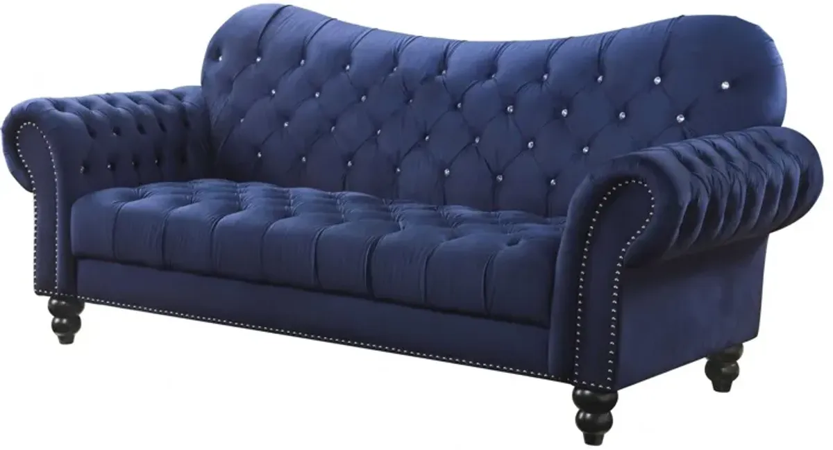 Velvet Sofa With Black Legs - Navy Blue
