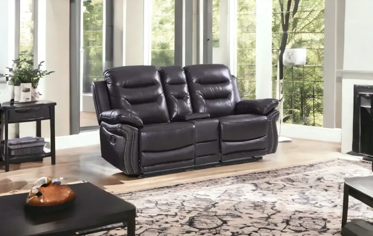 Faux Leather Manual Reclining Love Seat With Storage - Brown