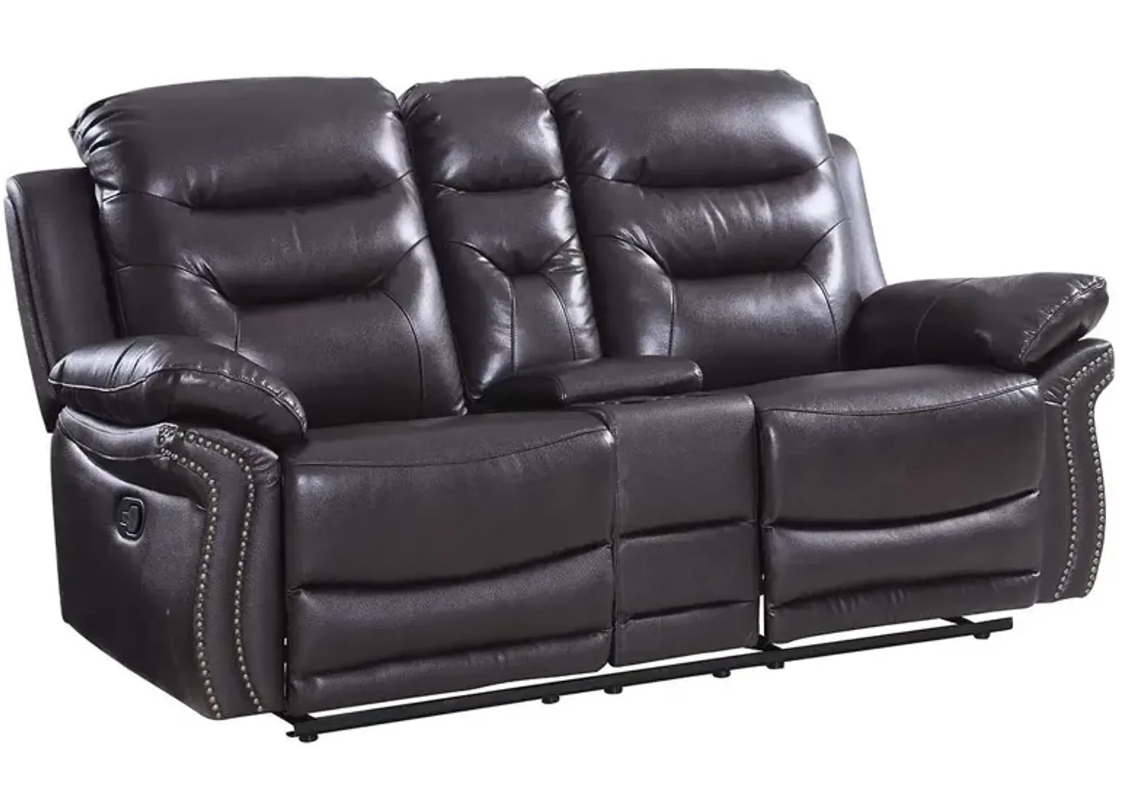 Faux Leather Manual Reclining Love Seat With Storage - Brown