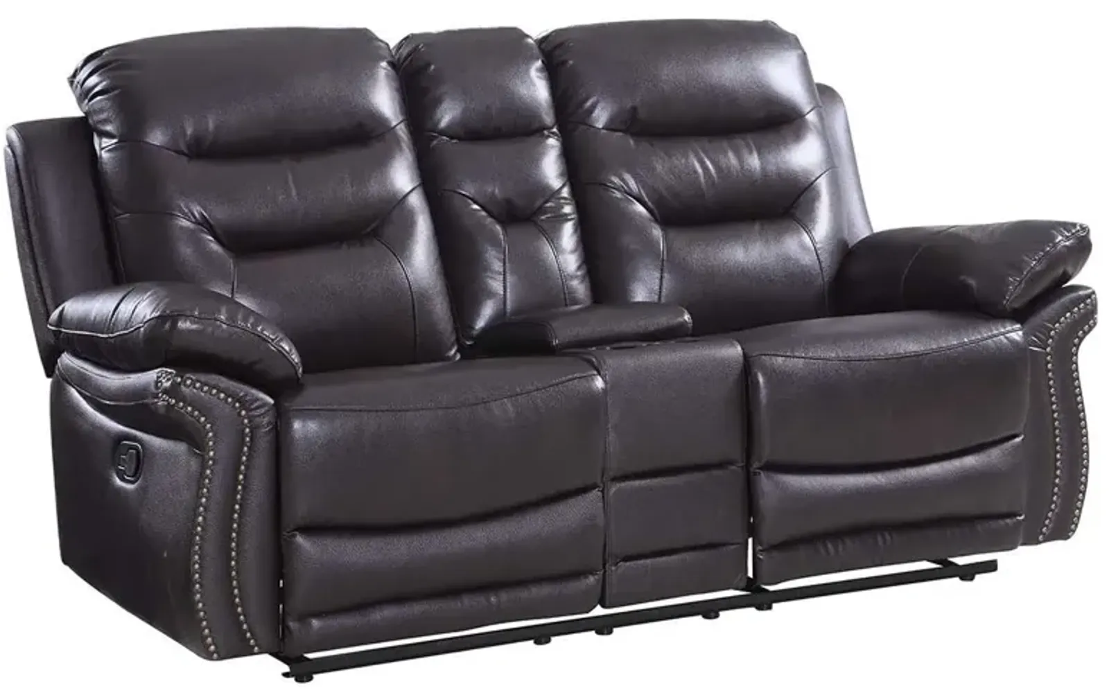 Faux Leather Manual Reclining Love Seat With Storage - Brown